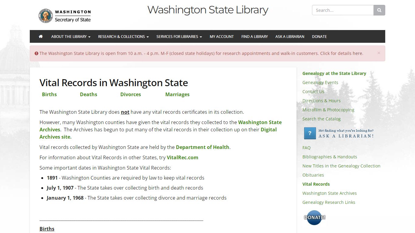 Vital Records in Washington State - Washington State Library - WA ...